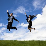 Business people jumping